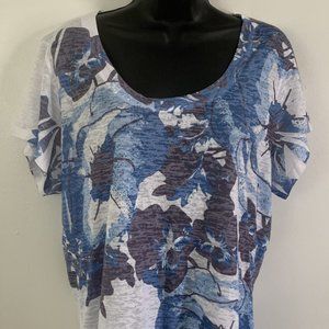 Kenneth Cole Reaction Blue White Floral Shirt XXL Soft Loose Colorful Blouse